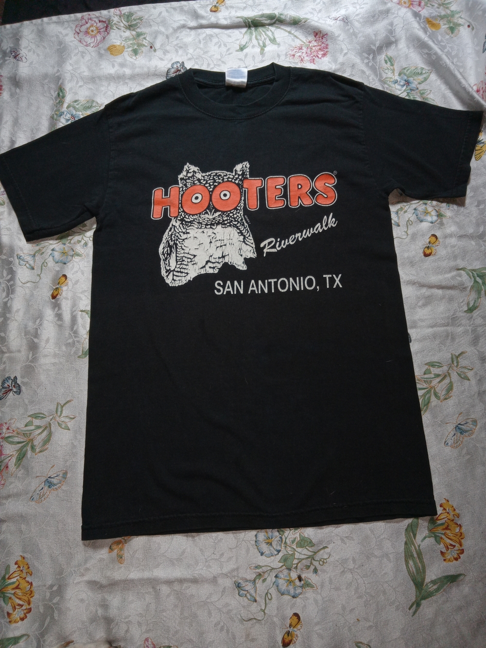 Hooters Black Tee with Orange and White Logo - San Antonio Riverwalk